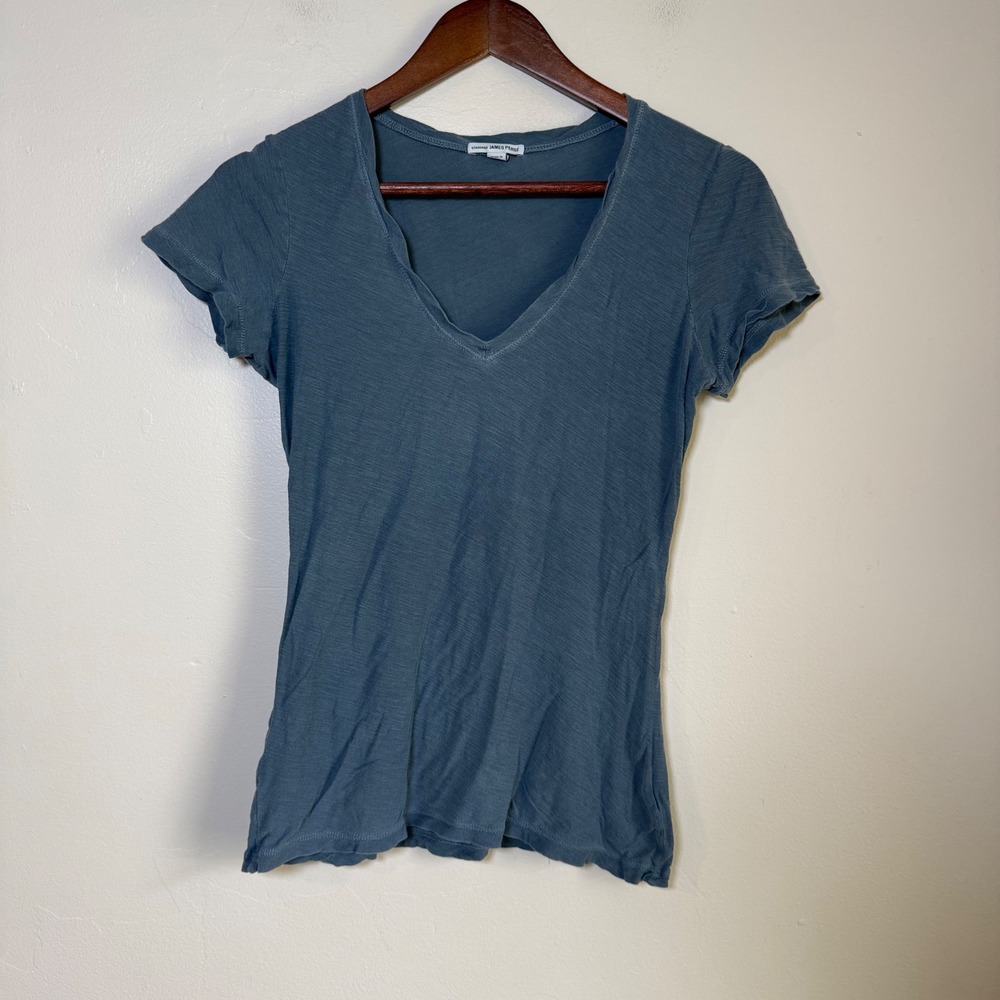 James Perse Standard WUA3095 Slub Cotton V-Neck Tee Size 2 Slate Blue